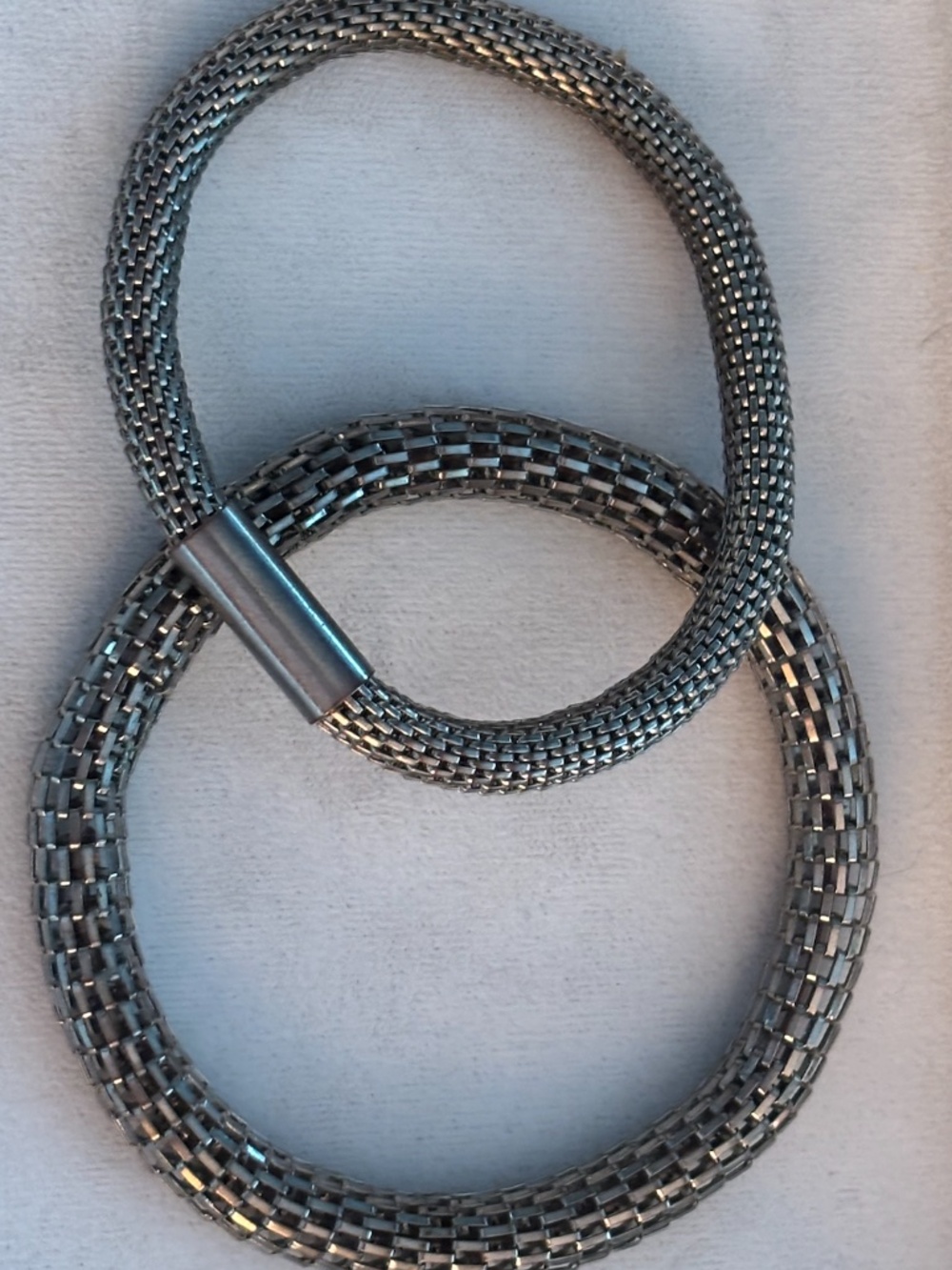 2 Vintage Silver Tone Woven Mesh Bangle Bracelets